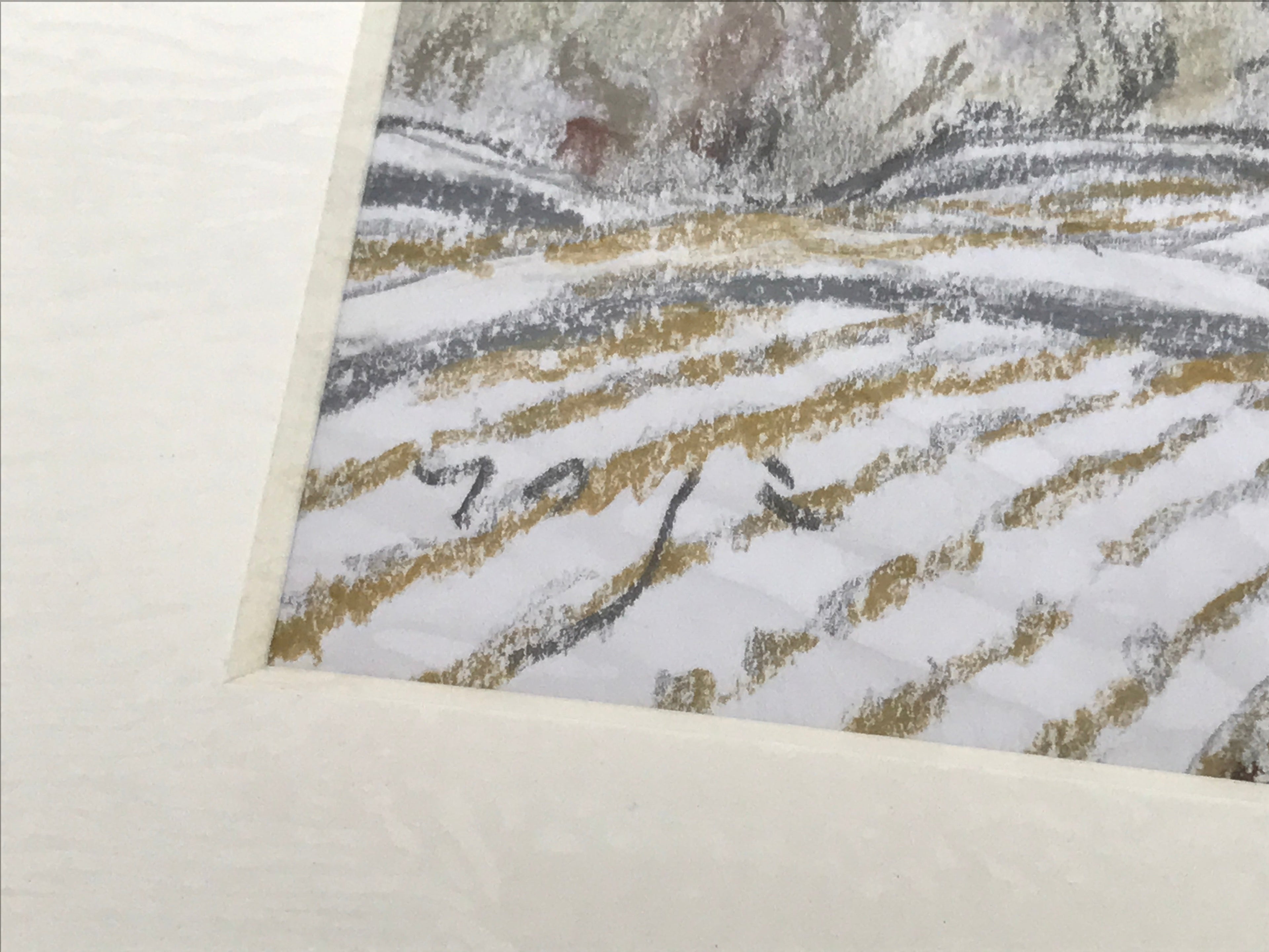 Japanese Snowy Mountain Scene Pastel Drawing Art Signed Yoshihiro Hagino FL320