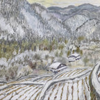 Japanese Snowy Mountain Scene Pastel Drawing Art Signed Yoshihiro Hagino FL320