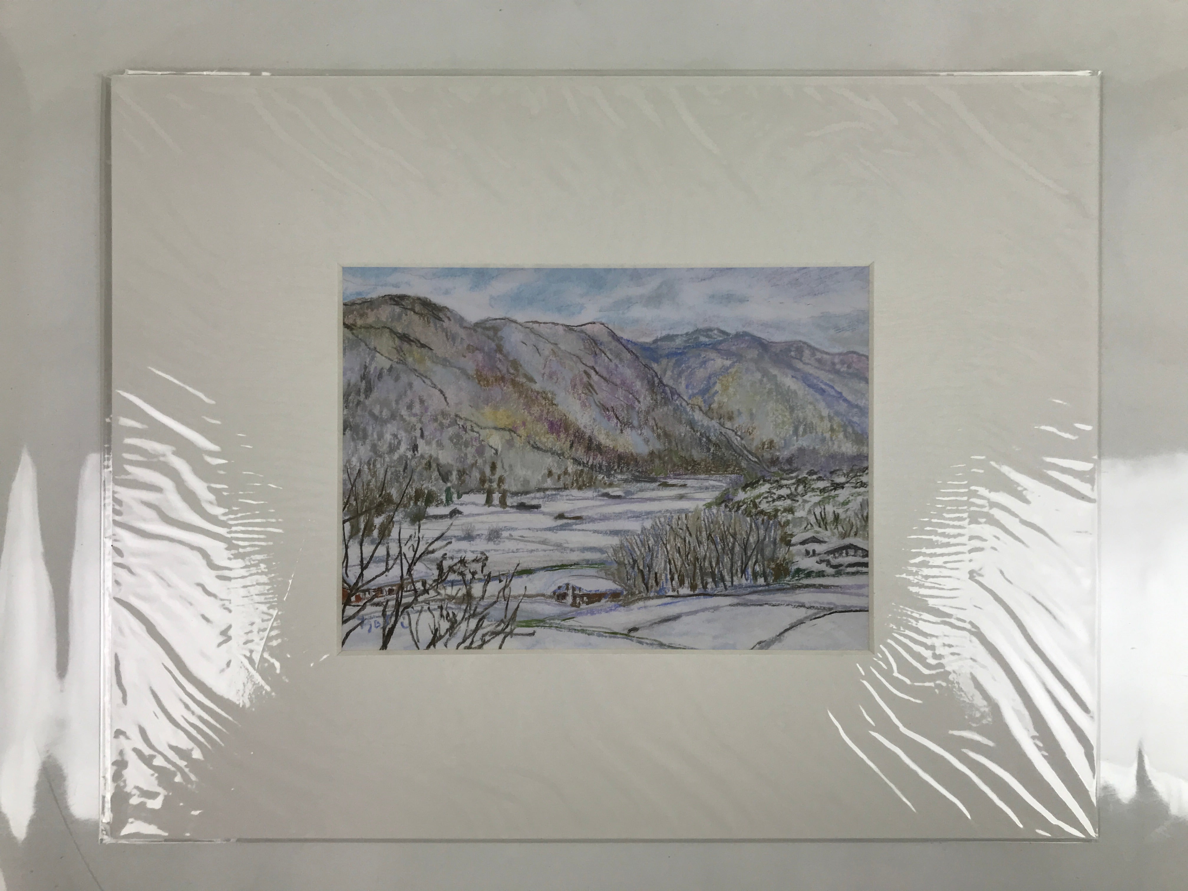 Japanese Snowy Mountains Pastel Drawing Original Signed Yoshihiro Hagino FL299