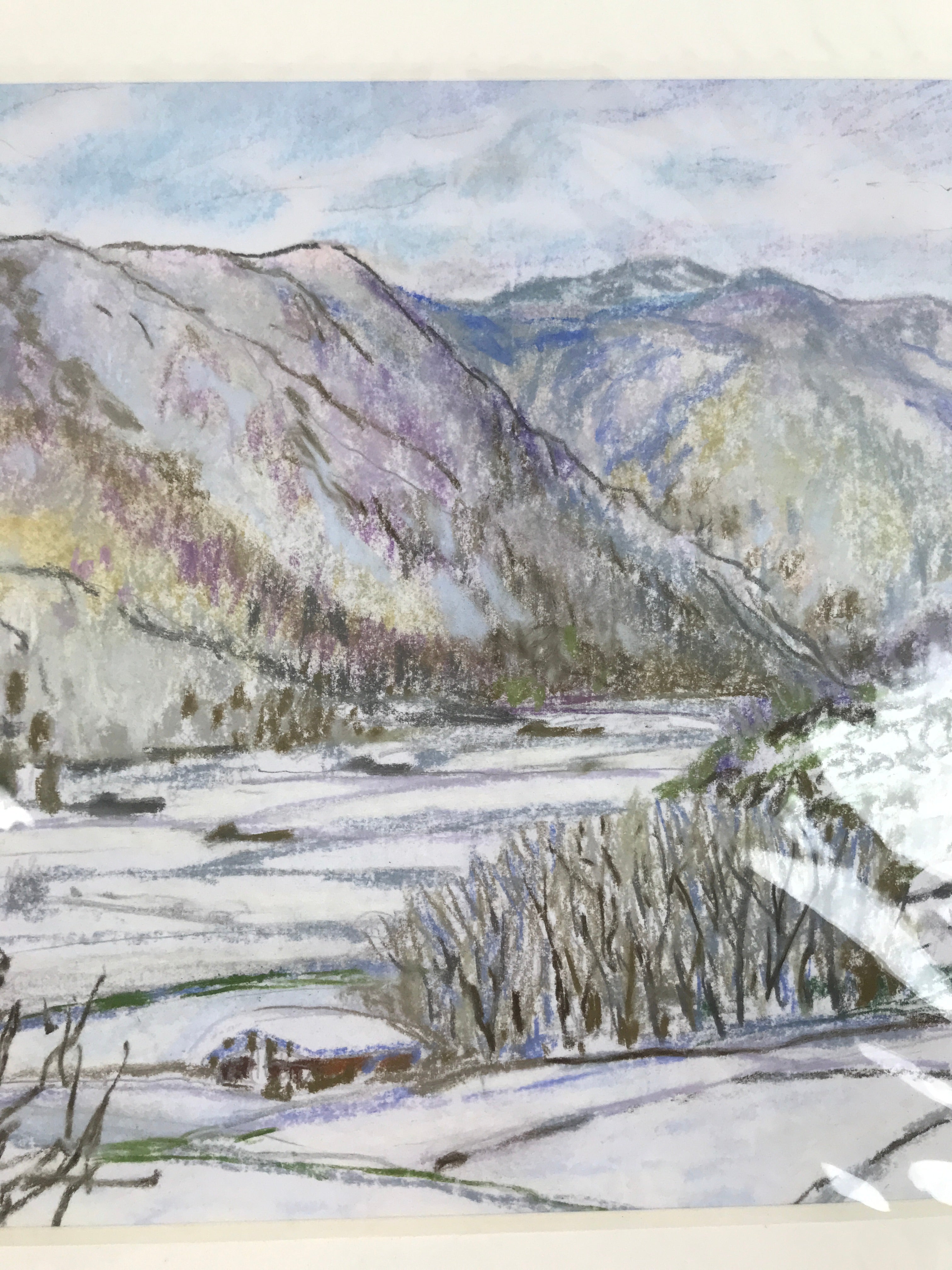 Japanese Snowy Mountains Pastel Drawing Original Signed Yoshihiro Hagino FL299