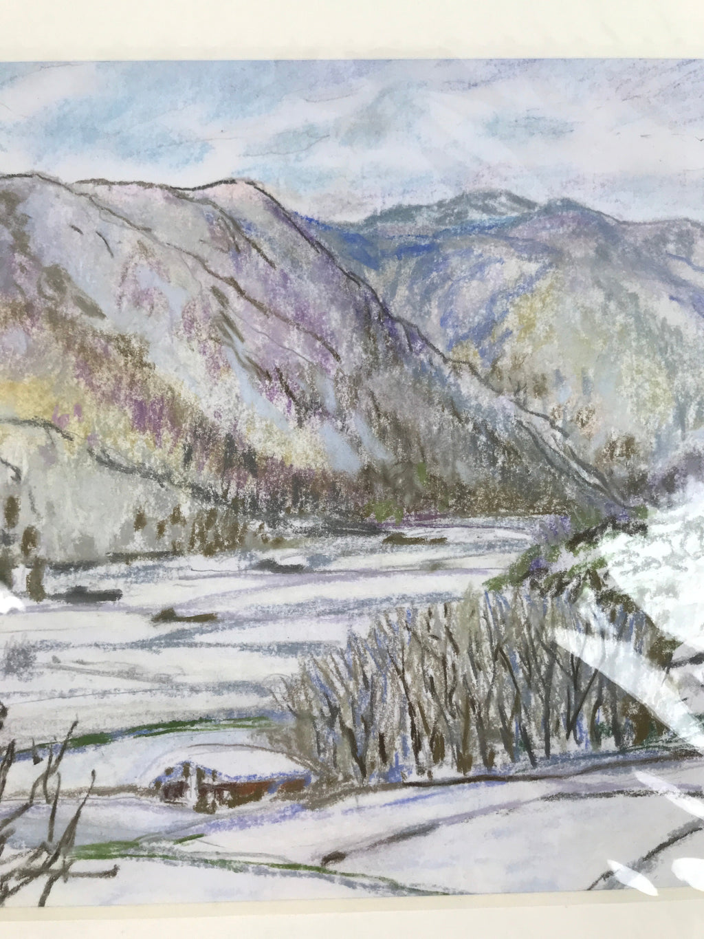 Japanese Snowy Mountains Pastel Drawing Original Signed Yoshihiro Hagino FL299