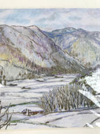 Japanese Snowy Mountains Pastel Drawing Original Signed Yoshihiro Hagino FL299