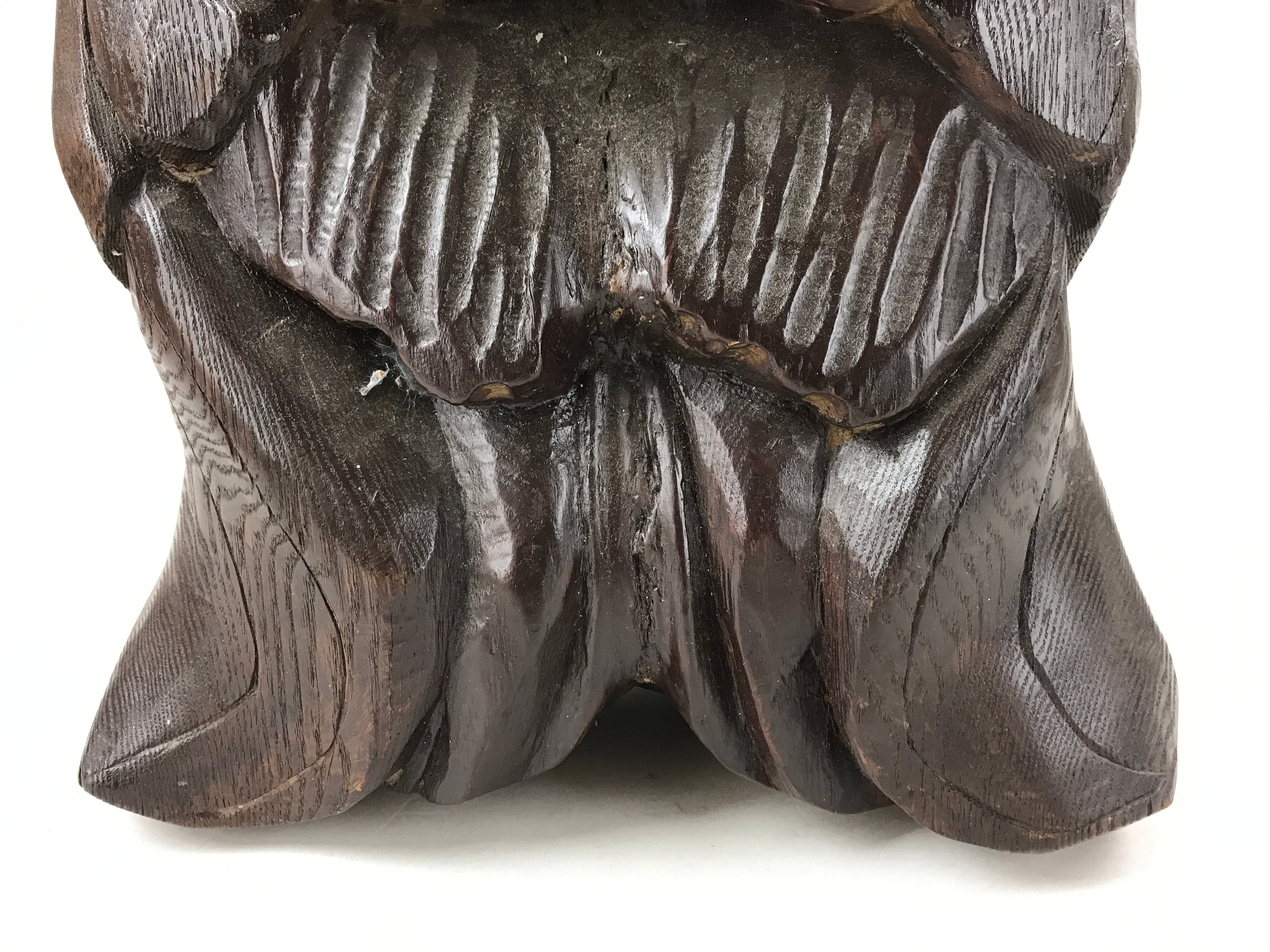 Japanese Solid Wood Statue Billiken Vtg Osaka Symbol Good Luck God Brown BD945