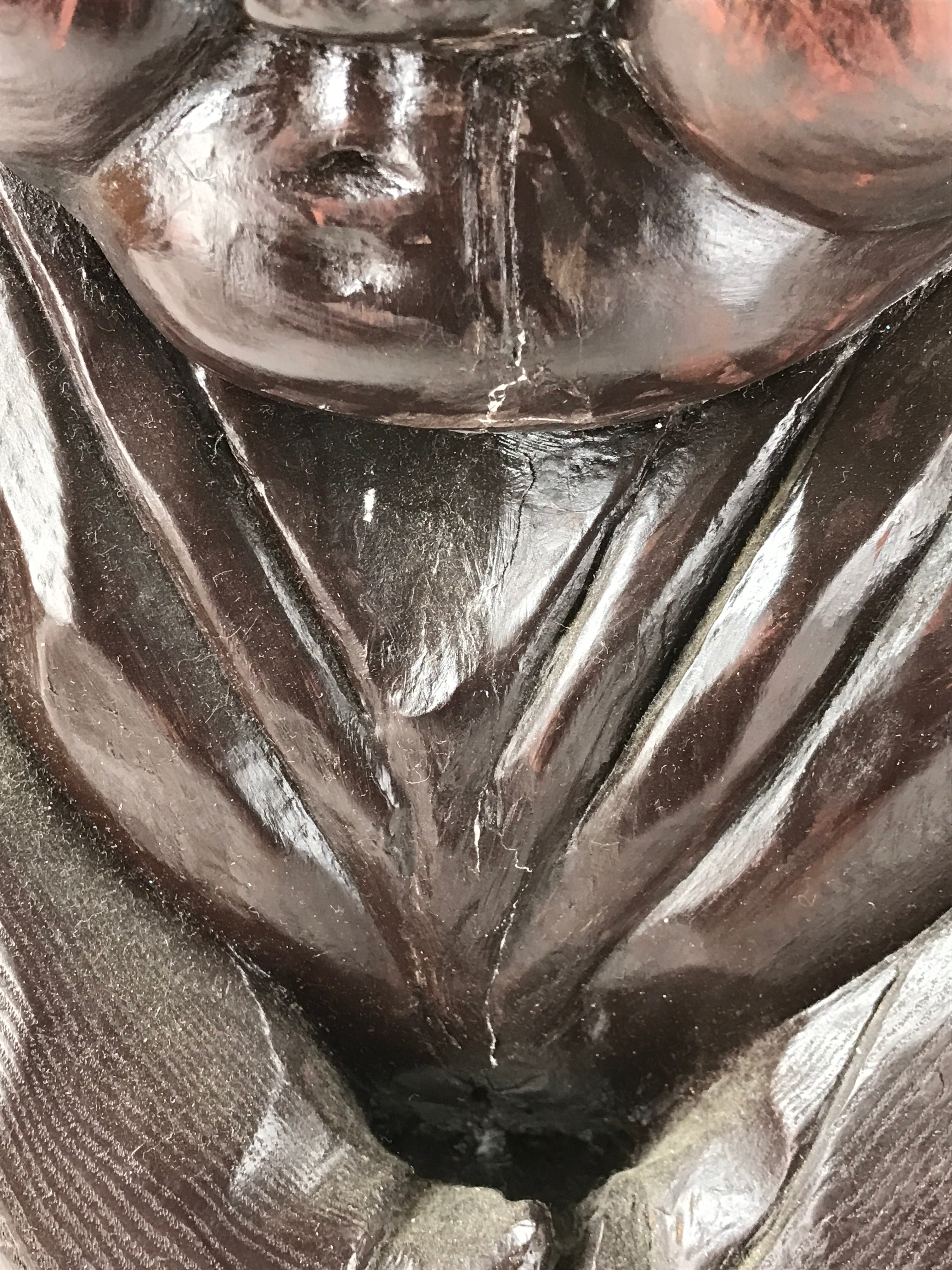 Japanese Solid Wood Statue Billiken Vtg Osaka Symbol Good Luck God Brown BD945