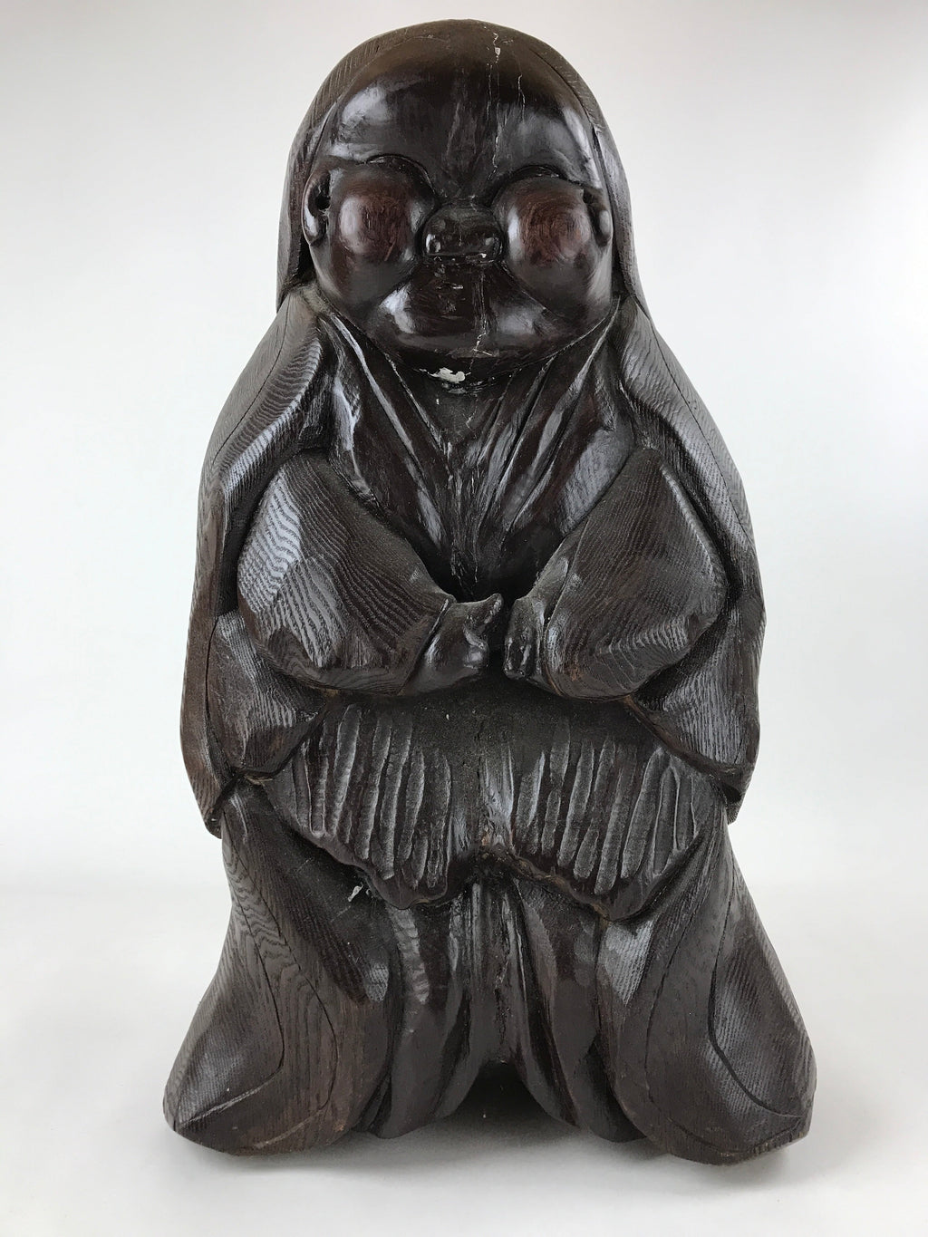 Japanese Solid Wood Statue Billiken Vtg Osaka Symbol Good Luck God Brown BD945