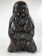 Japanese Solid Wood Statue Billiken Vtg Osaka Symbol Good Luck God Brown BD945