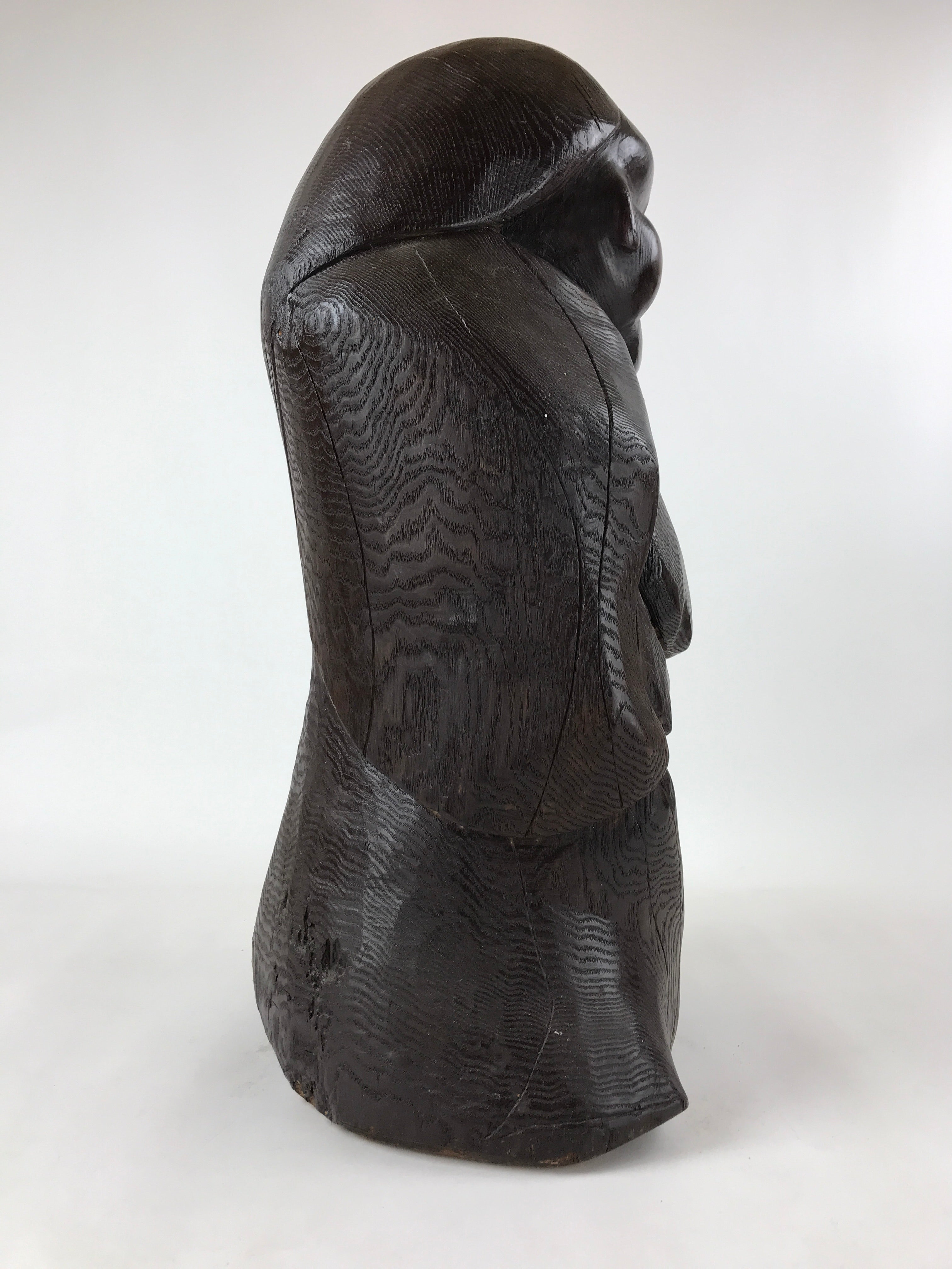 Japanese Solid Wood Statue Billiken Vtg Osaka Symbol Good Luck God Brown BD945