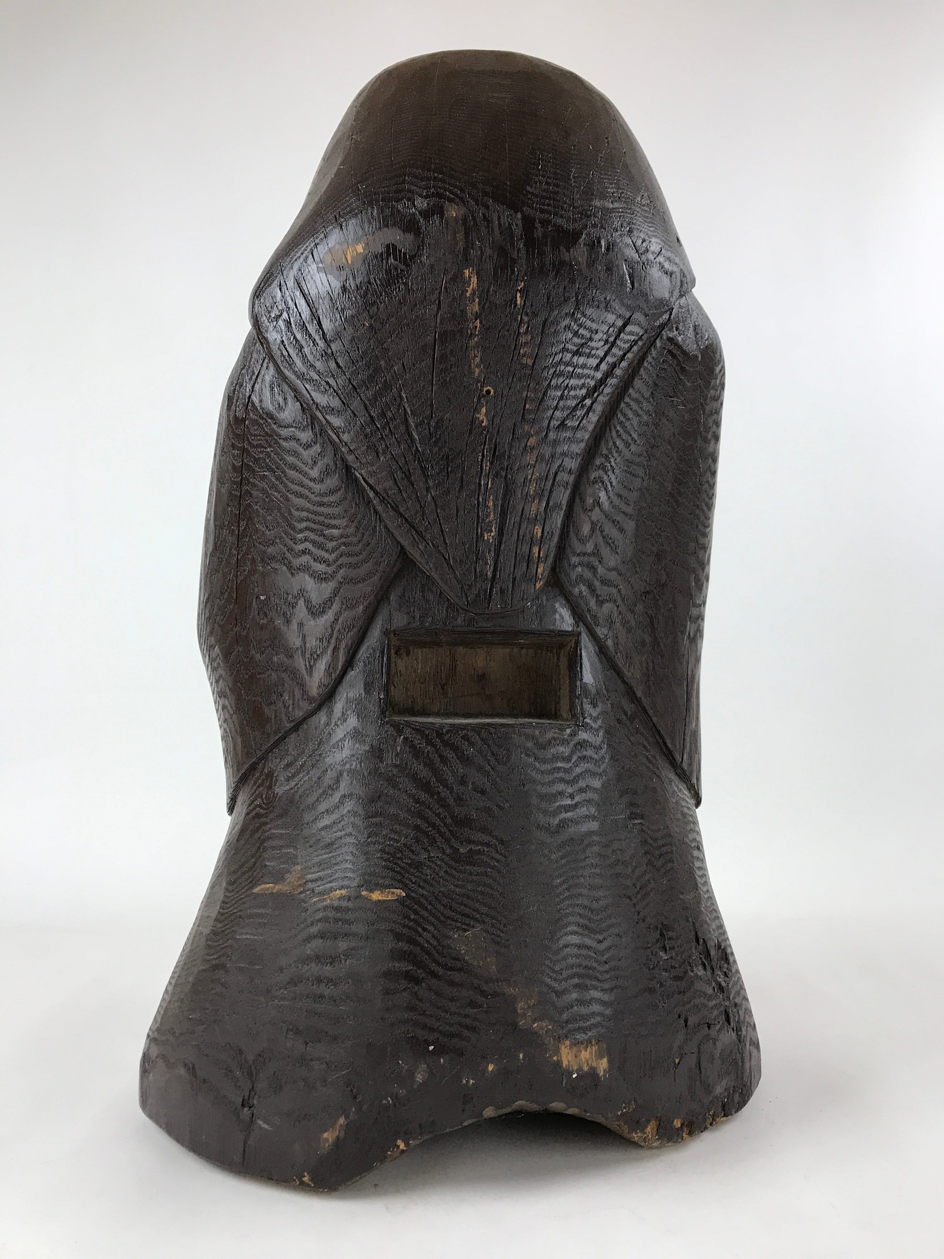 Japanese Solid Wood Statue Billiken Vtg Osaka Symbol Good Luck God Brown BD945