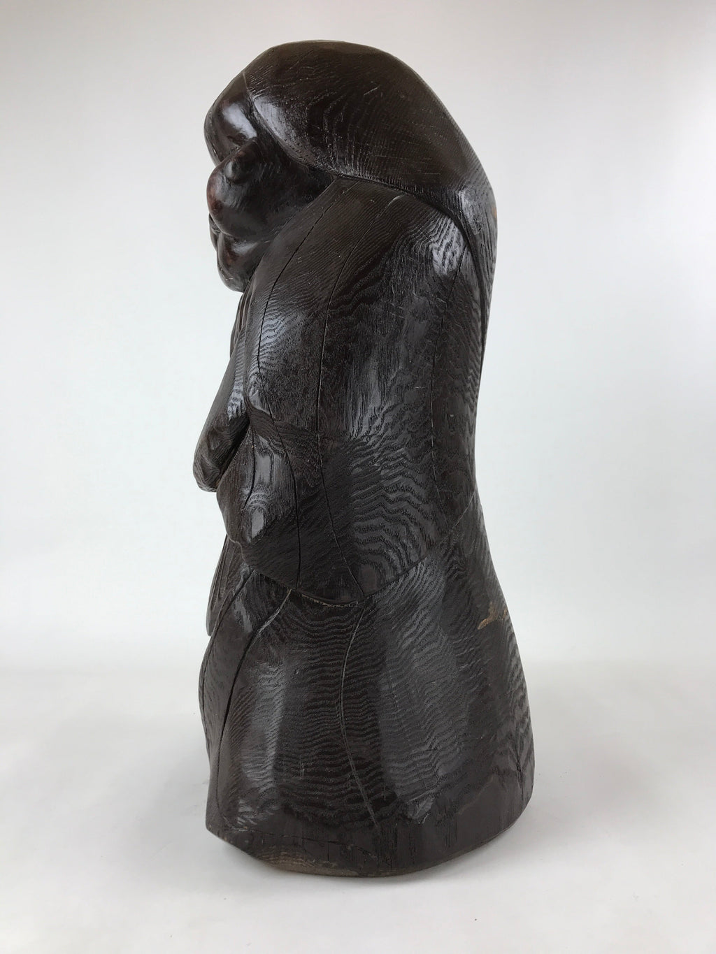 Japanese Solid Wood Statue Billiken Vtg Osaka Symbol Good Luck God Brown BD945