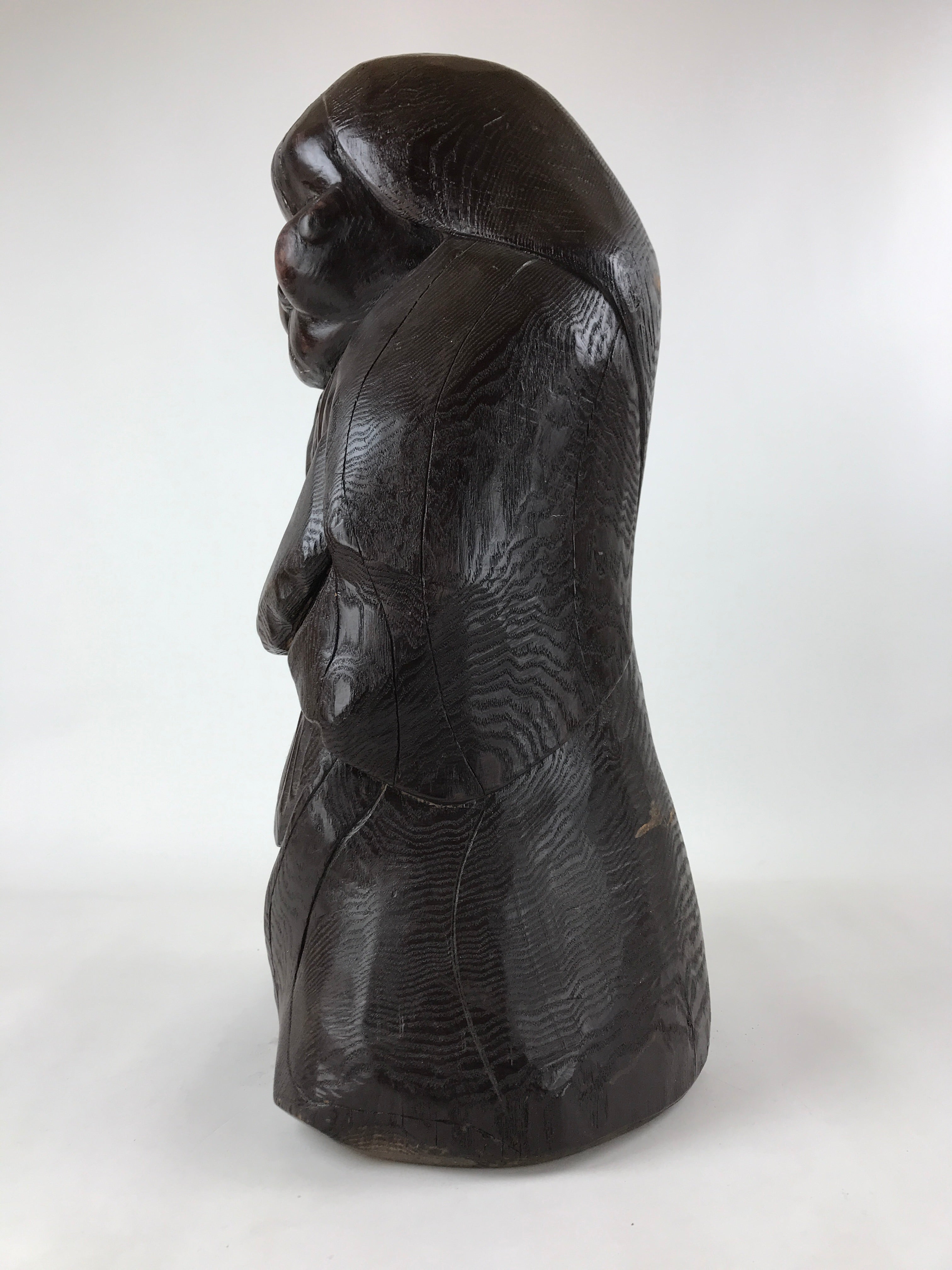 Japanese Solid Wood Statue Billiken Vtg Osaka Symbol Good Luck God Brown BD945