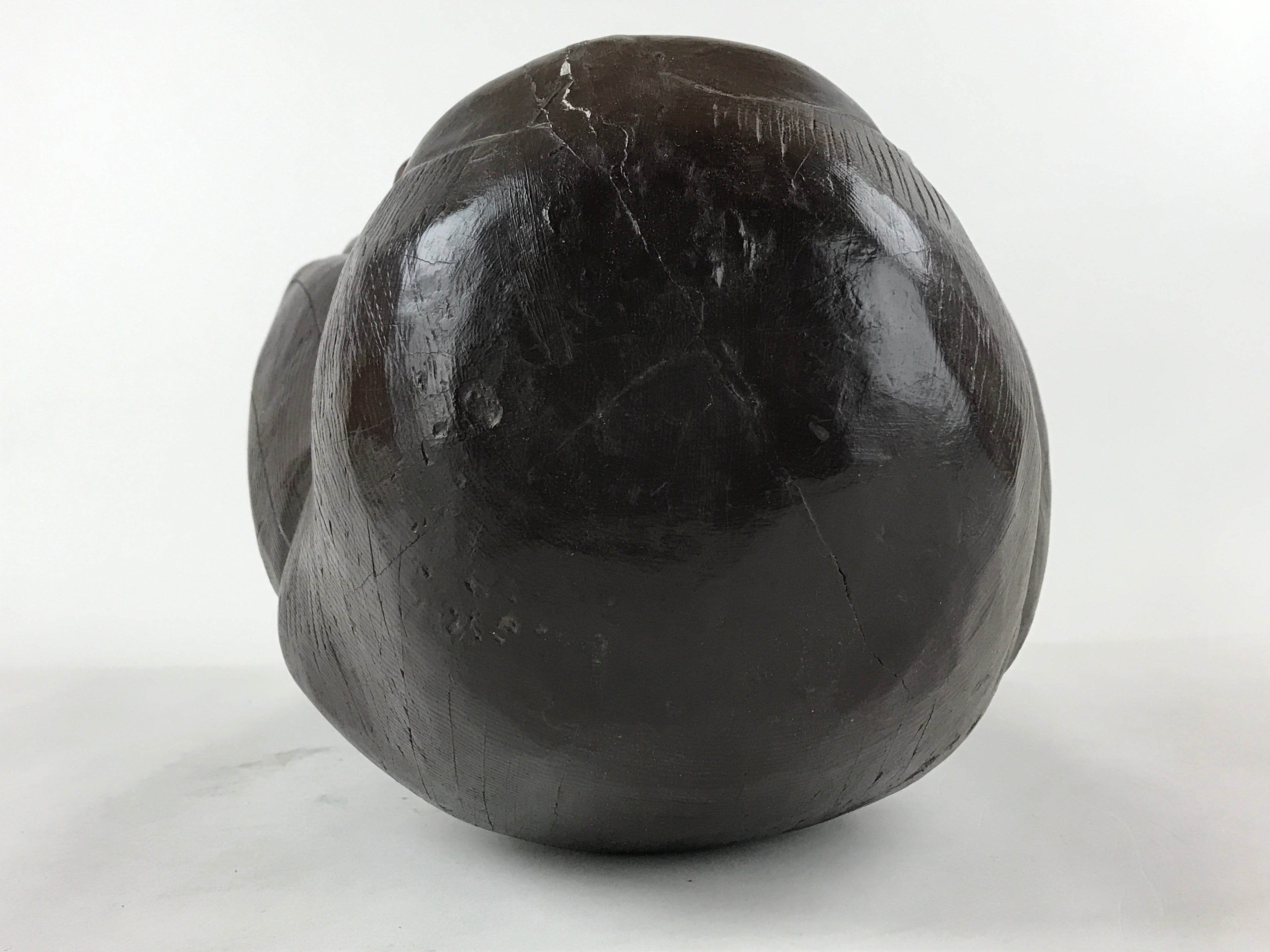 Japanese Solid Wood Statue Billiken Vtg Osaka Symbol Good Luck God Brown BD945