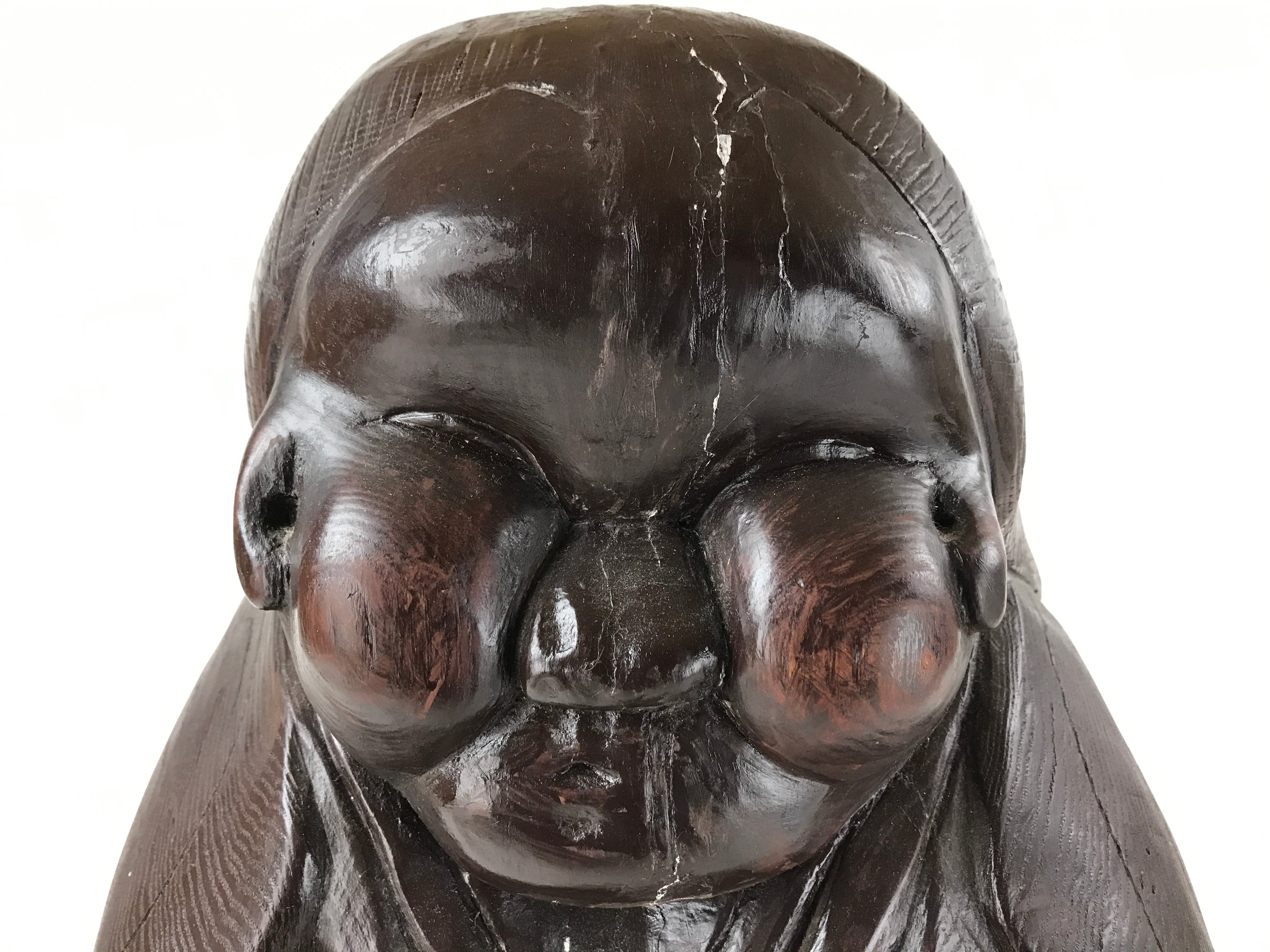 Japanese Solid Wood Statue Billiken Vtg Osaka Symbol Good Luck God Brown BD945