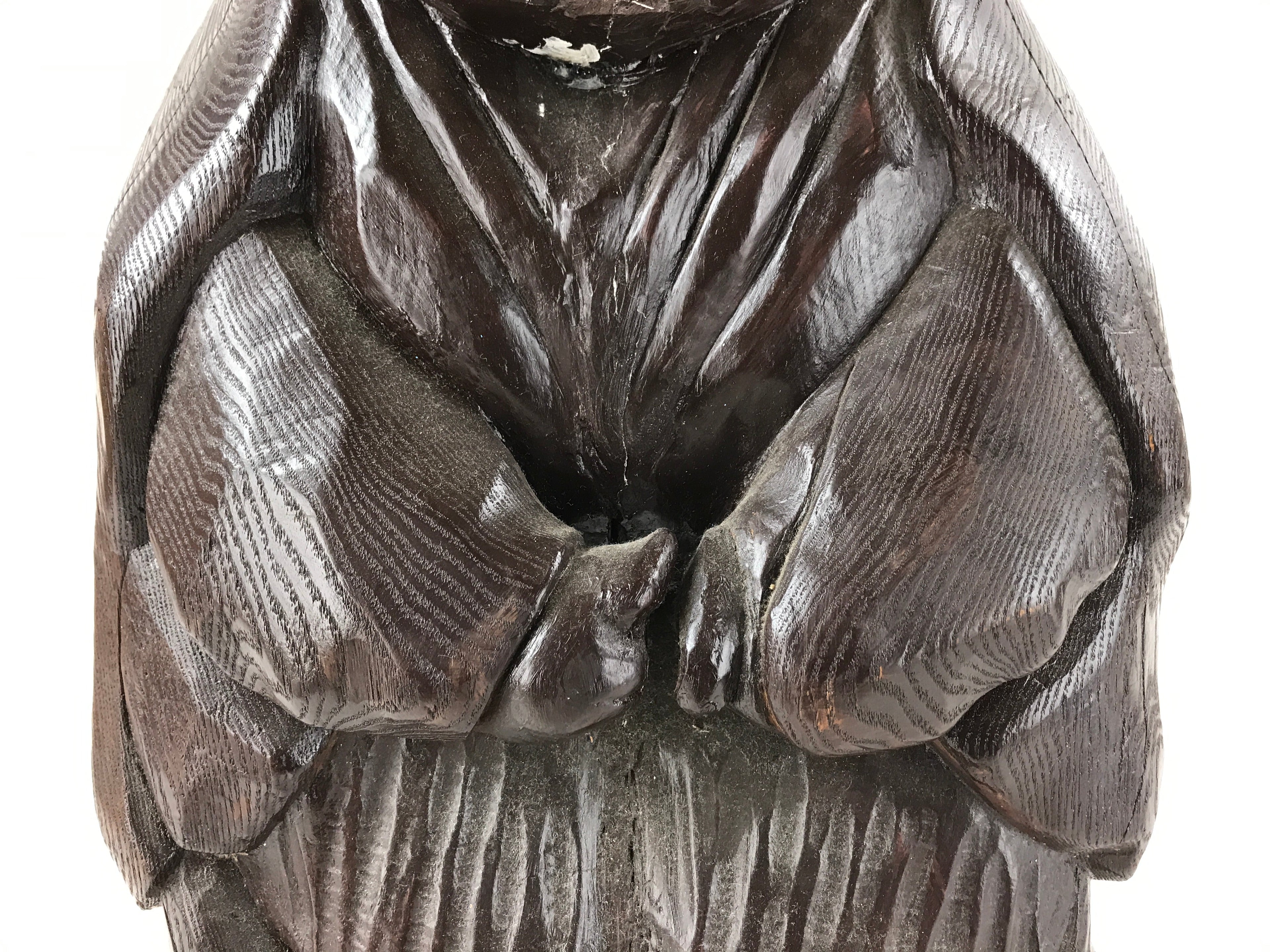 Japanese Solid Wood Statue Billiken Vtg Osaka Symbol Good Luck God Brown BD945