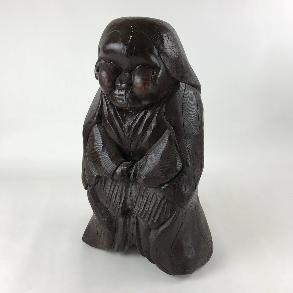 Japanese Solid Wood Statue Billiken Vtg Osaka Symbol Good Luck God Brown BD945