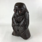 Japanese Solid Wood Statue Billiken Vtg Osaka Symbol Good Luck God Brown BD945