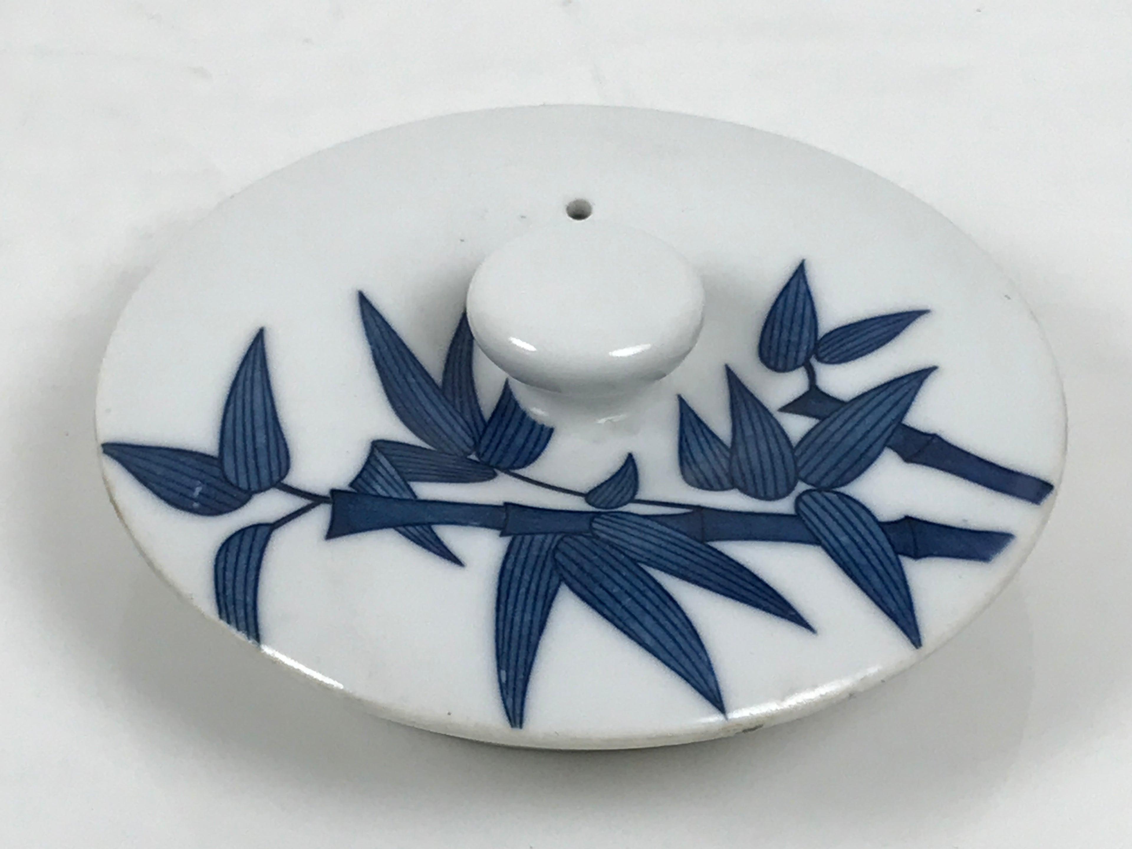 Japanese Sometsuke Porcelain Lidded Teapot Vtg Kyusu Blue White Bamboo Y575