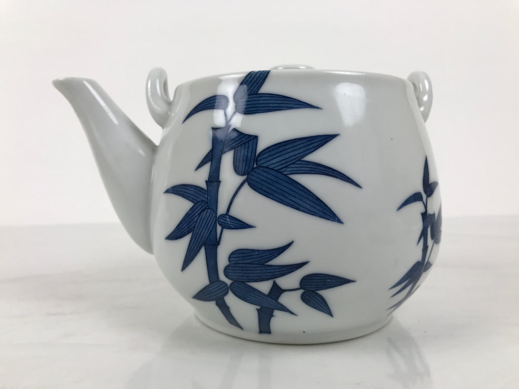 Japanese Sometsuke Porcelain Lidded Teapot Vtg Kyusu Blue White Bamboo Y575
