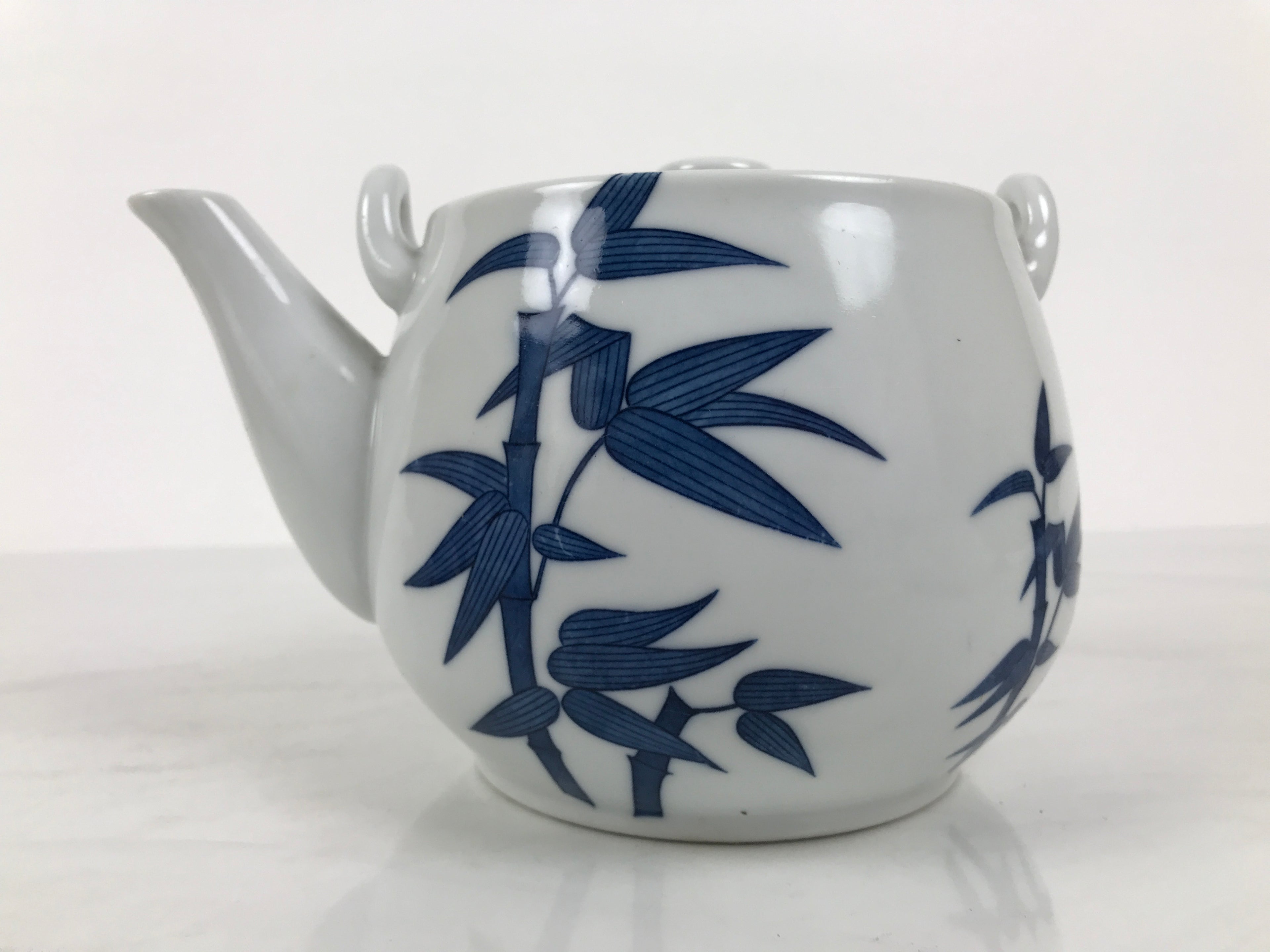 Japanese Sometsuke Porcelain Lidded Teapot Vtg Kyusu Blue White Bamboo Y575