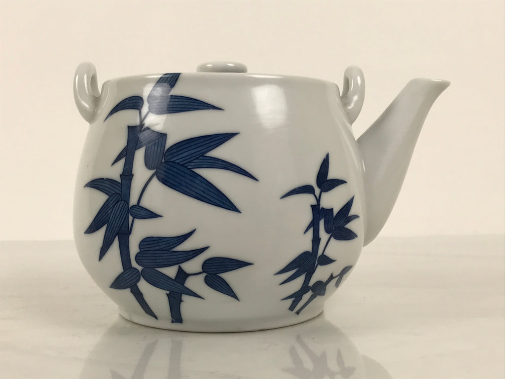 Japanese Sometsuke Porcelain Lidded Teapot Vtg Kyusu Blue White Bamboo Y575