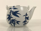 Japanese Sometsuke Porcelain Lidded Teapot Vtg Kyusu Blue White Bamboo Y575