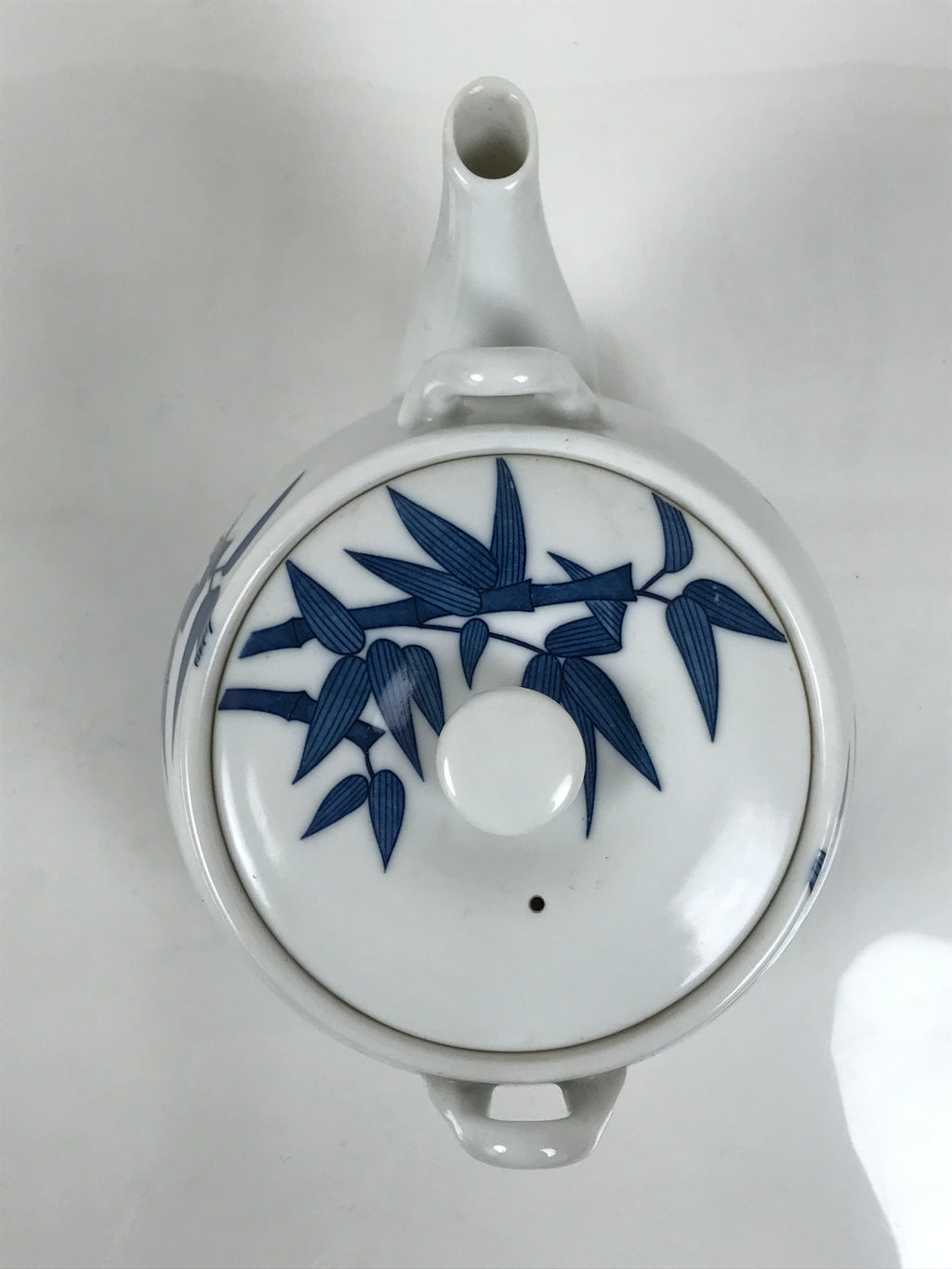 Japanese Sometsuke Porcelain Lidded Teapot Vtg Kyusu Blue White Bamboo Y575