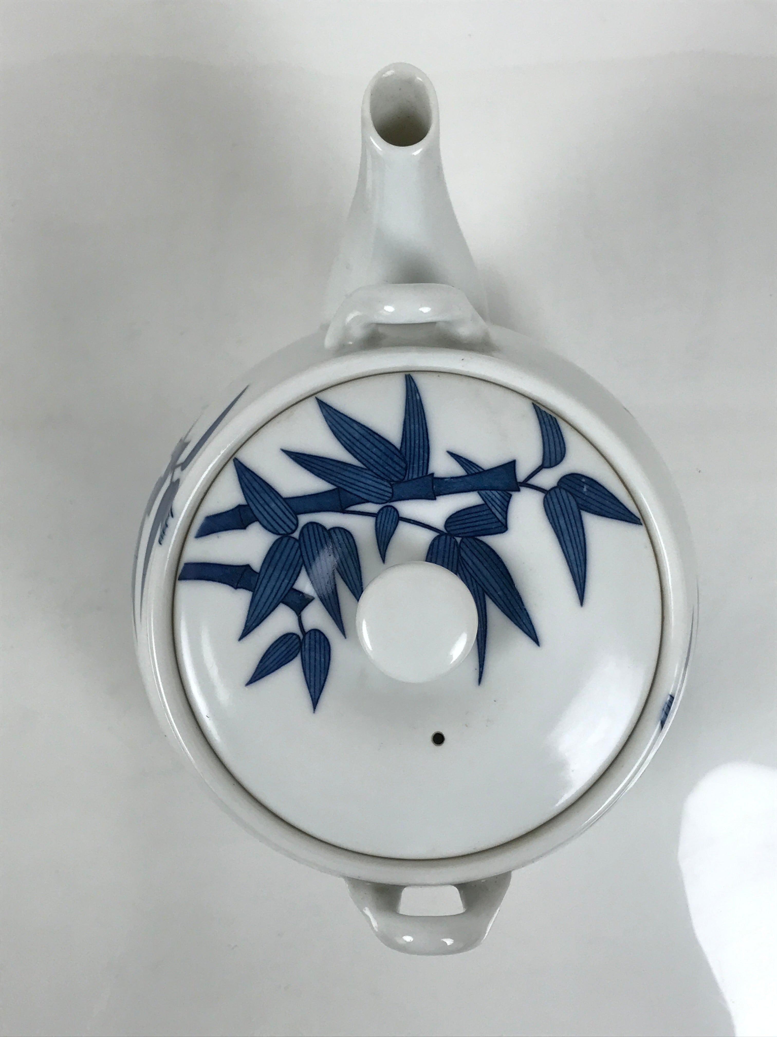 Japanese Sometsuke Porcelain Lidded Teapot Vtg Kyusu Blue White Bamboo Y575