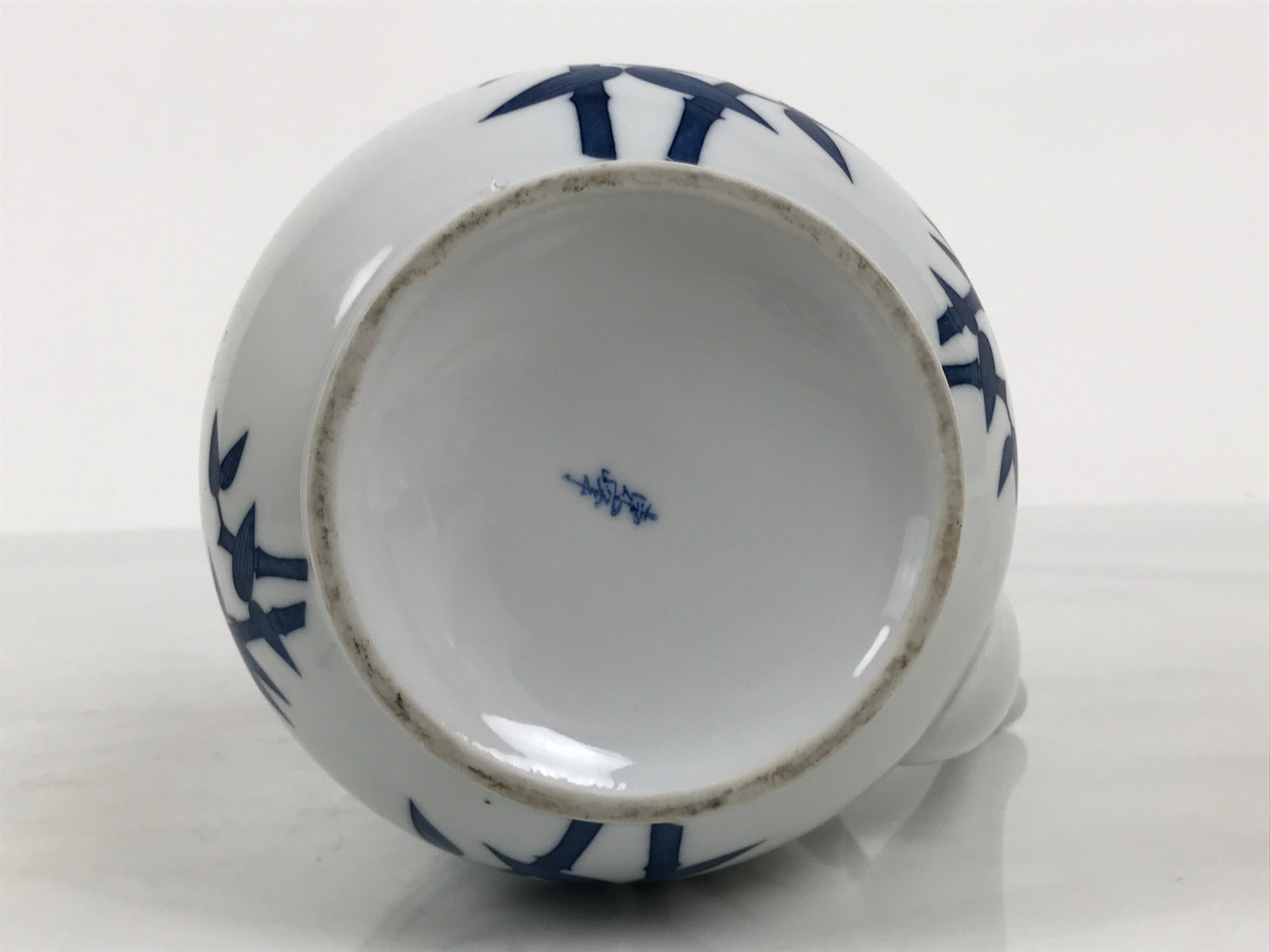 Japanese Sometsuke Porcelain Lidded Teapot Vtg Kyusu Blue White Bamboo Y575
