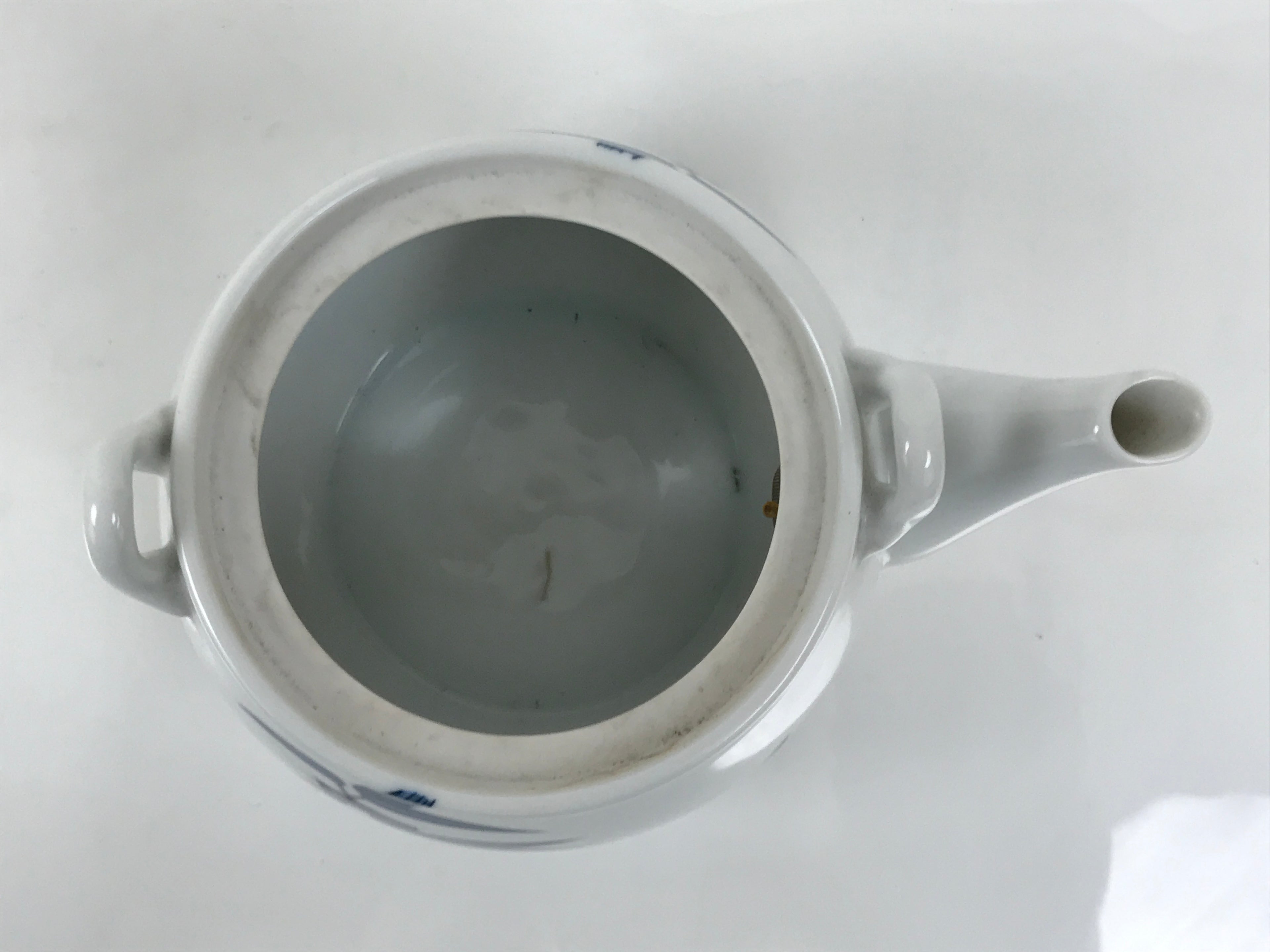 Japanese Sometsuke Porcelain Lidded Teapot Vtg Kyusu Blue White Bamboo Y575