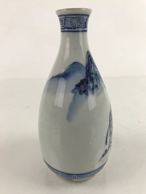 Japanese Sometsuke Porcelain Sake Bottle Tokkuri White Blue Gold Mountain TS737