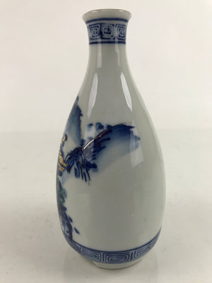 Japanese Sometsuke Porcelain Sake Bottle Tokkuri White Blue Gold Mountain TS738