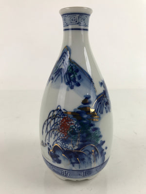 Japanese Sometsuke Porcelain Sake Bottle Tokkuri White Blue Gold Mountain TS739