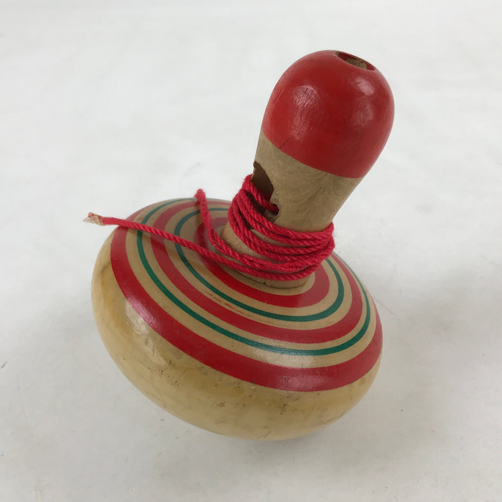 Japanese Spinning Top W/ Removable Handler Vtg Wooden Koma Toy Red Green JK660