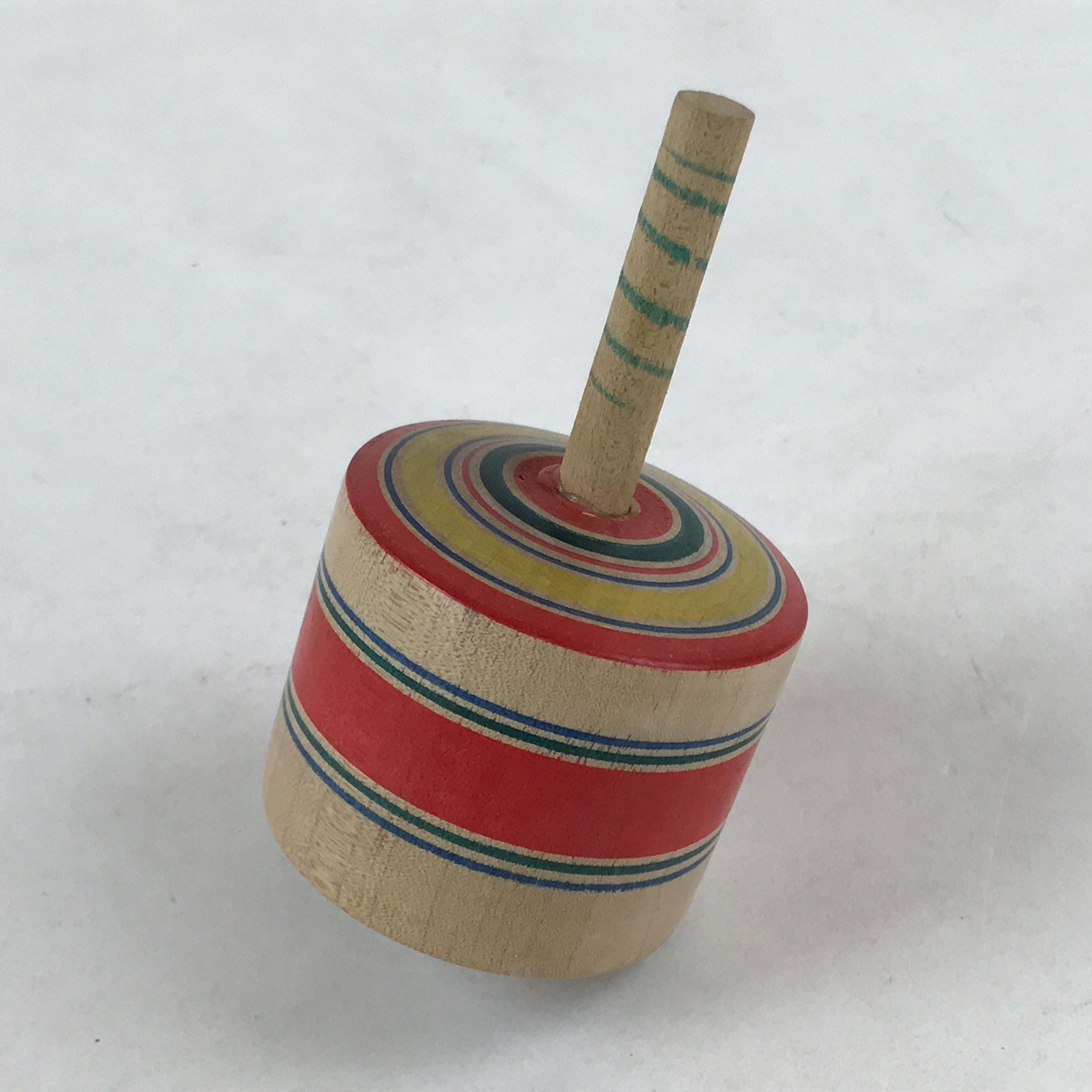 Japanese Spinning Top Wooden Koma Vtg Folk Toy Red Green Blue Yellow JK661