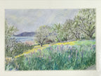 Japanese Spring Field Landscape Pastel Drawing Original Art Unsigned FL332