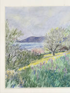 Japanese Spring Field Landscape Pastel Drawing Original Art Unsigned FL332