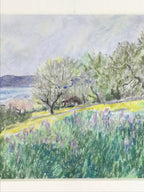 Japanese Spring Field Landscape Pastel Drawing Original Art Unsigned FL332