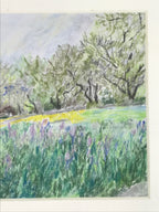 Japanese Spring Field Landscape Pastel Drawing Original Art Unsigned FL332