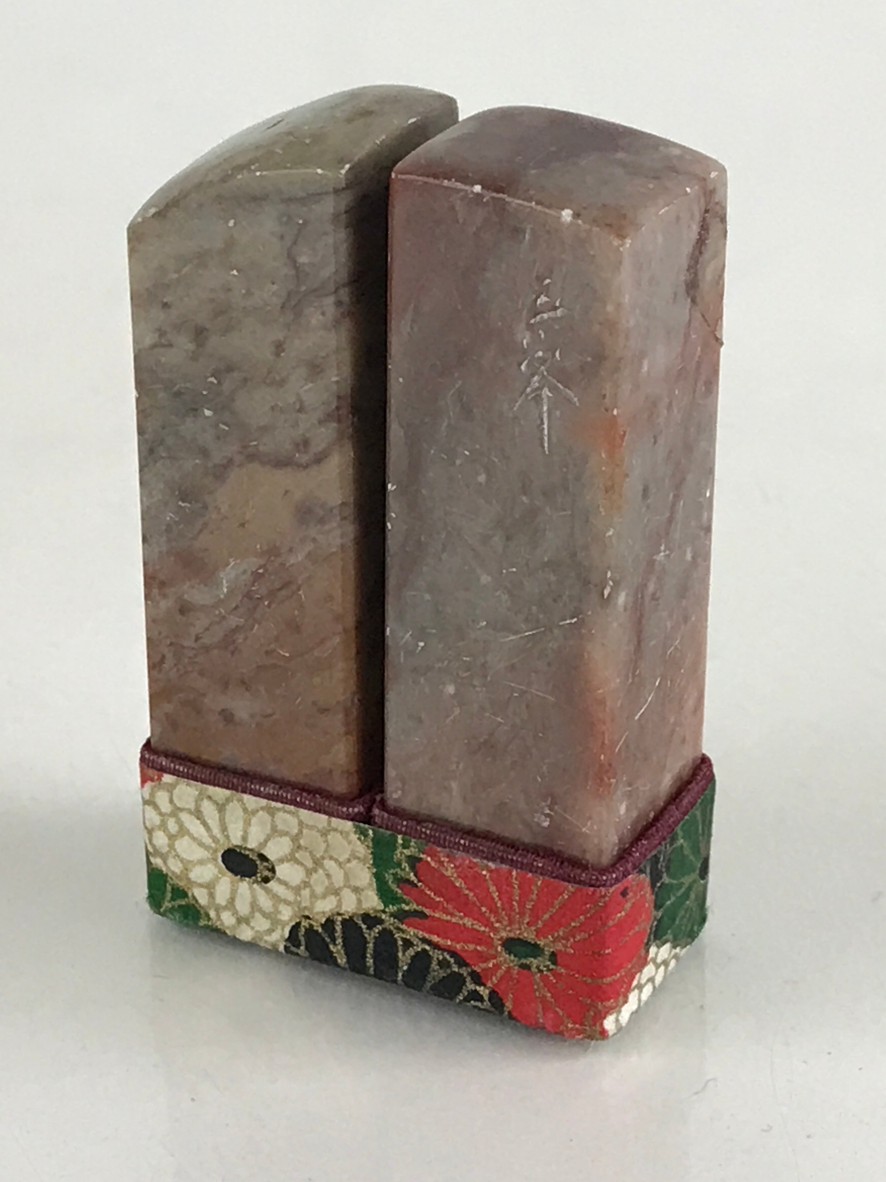Japanese Stone Carving Seal Tenkokuin Hanko Inkan 2pc Set Vtg Stamp Signature HS