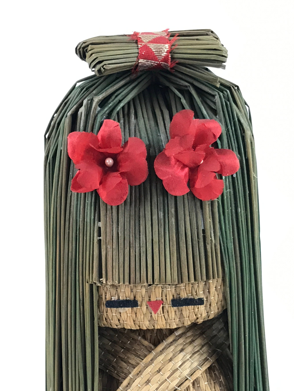Japanese Straw Kokeshi Doll Figure Vtg Traditional Handmade Toy Flowers KF700