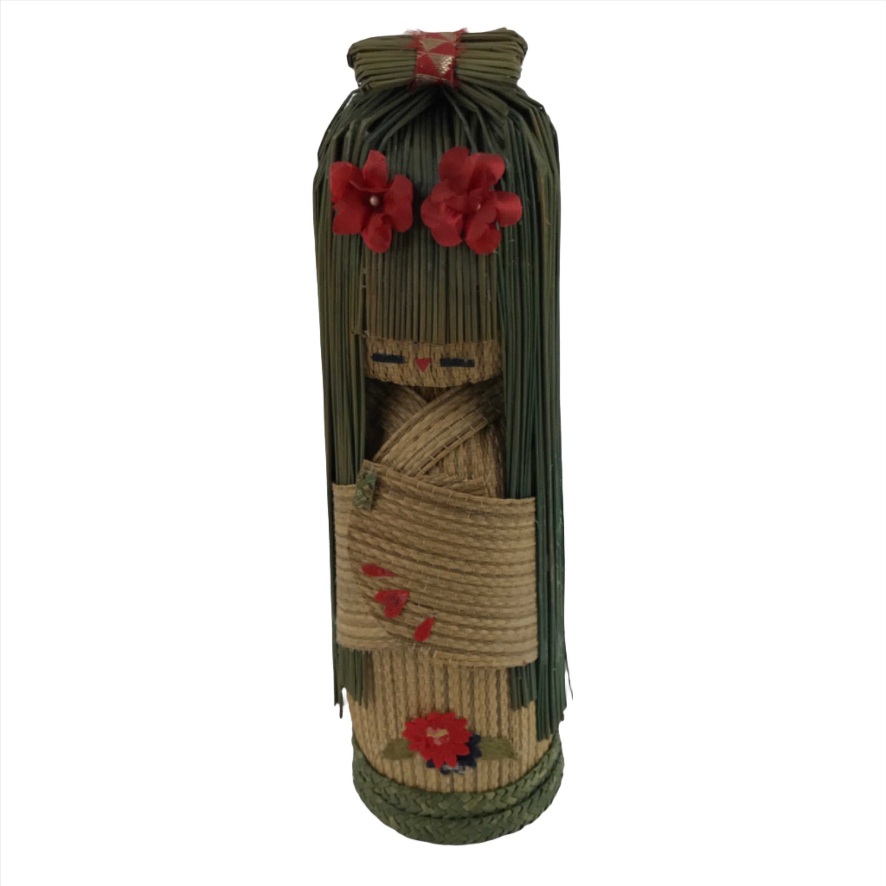 Japanese Straw Kokeshi Doll Figure Vtg Traditional Handmade Toy Flowers KF700