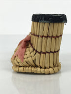 Japanese Straw Kokeshi Doll Vtg Figurine Snow Boots Handmade Ribbon Brown KF797