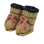 Japanese Straw Kokeshi Doll Vtg Figurine Snow Boots Handmade Ribbon Brown KF797