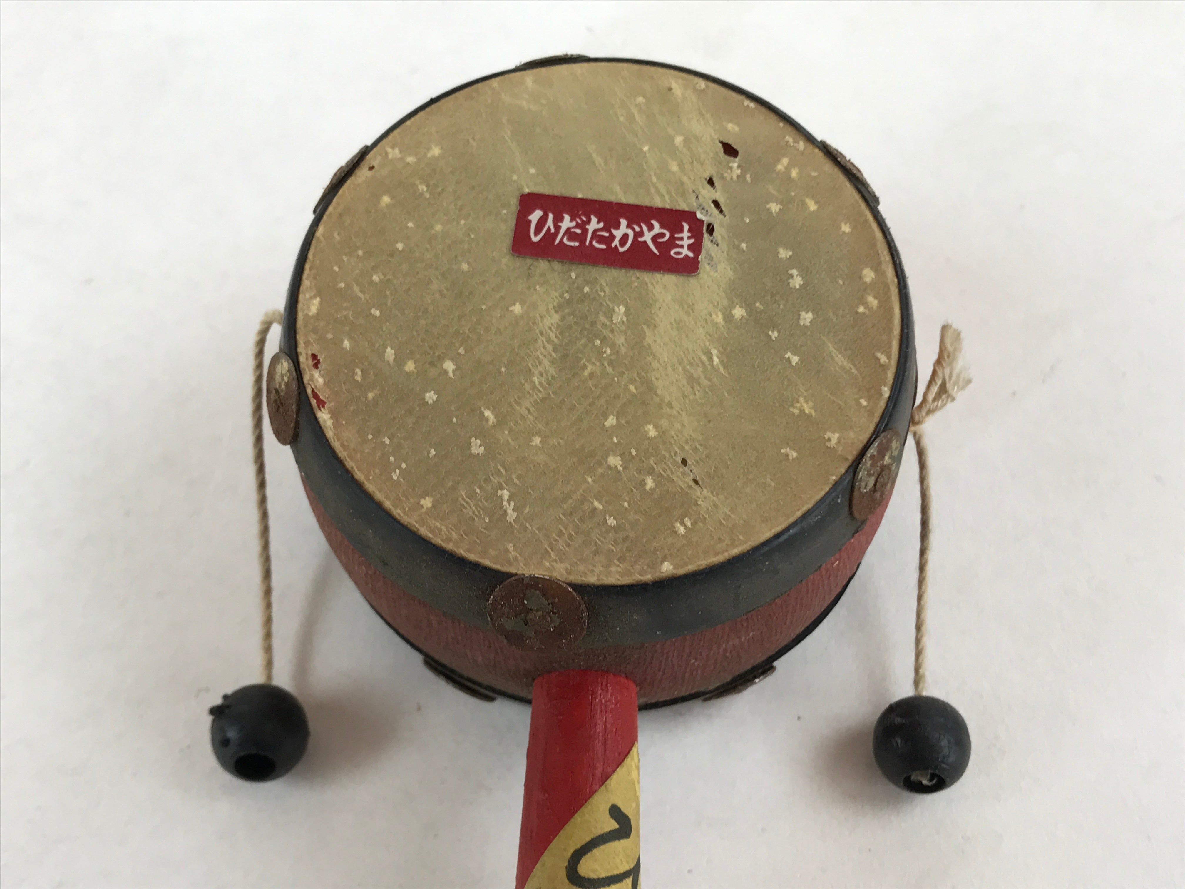 Japanese String Pellet Drum Den-den Daiko Vtg Musical Instrument Red JK657