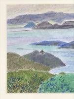 Japanese Sunset Island Seascape Pastel Drawing Art Signed Yoshihiro Hagino FL316