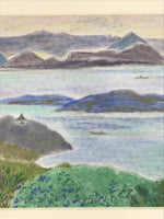 Japanese Sunset Island Seascape Pastel Drawing Art Signed Yoshihiro Hagino FL316