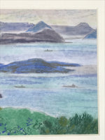 Japanese Sunset Island Seascape Pastel Drawing Art Signed Yoshihiro Hagino FL316