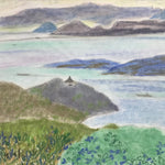 Japanese Sunset Island Seascape Pastel Drawing Art Signed Yoshihiro Hagino FL316