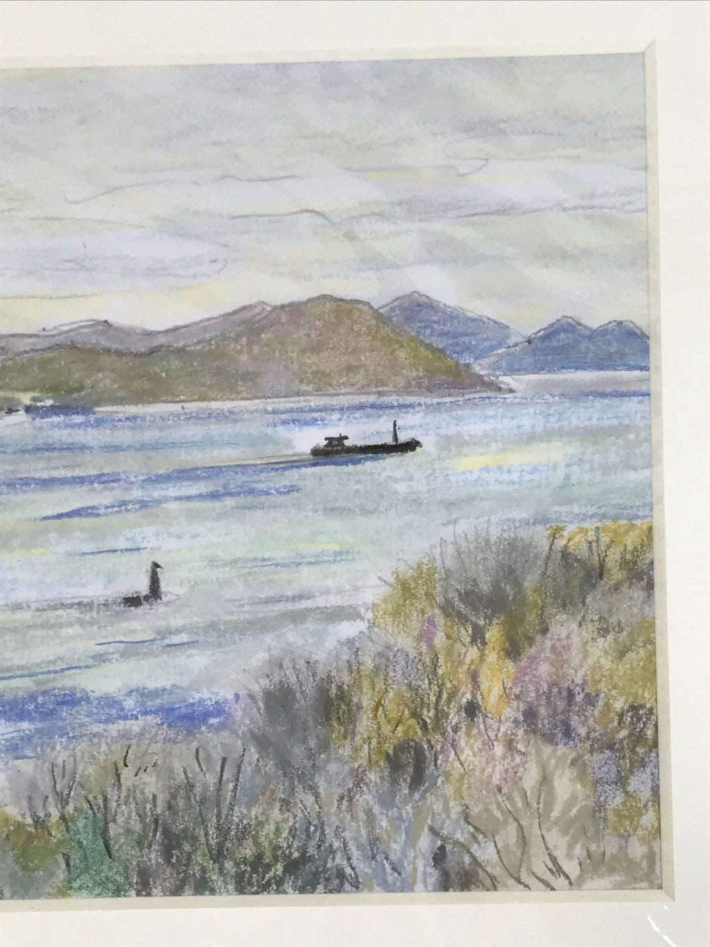 Japanese Suspension Bridge Sunset Pastel Drawing Original Art Unsigned FL329
