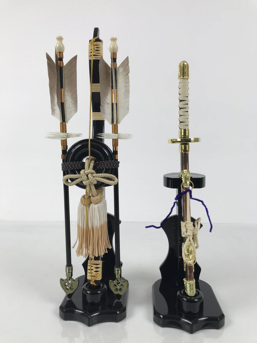 Japanese Sword Bow Arrow Hamayumi Display Stand Vtg Boys Day New Year ID650