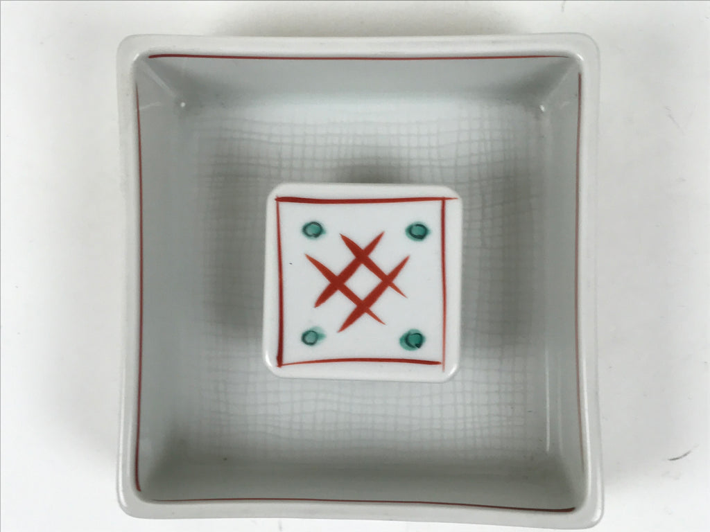 Japanese Tachikichi Porcelain Square Ashtray Vtg Haizara White Red Green Y425